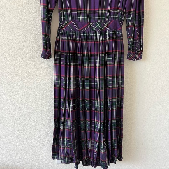 Vintage 80s Eileen West Plaid Pleated Maxi Dress Cottagecore SZ 10 (Modern S) - Picture 12 of 16